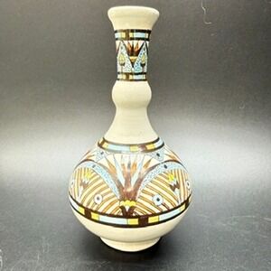 Vintage Egyptian Revival Vase Sornaga 1970s Ceramic Hand Painted Retro